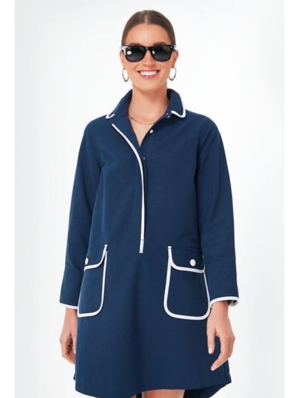 Pomander Place Navy Perkins Relaxed Fit Pockets Shirt Mini Dress Size XS